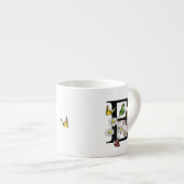Letter E Bloem Vlinder Monogram Initiaal Espresso Kop (Voorkant rechts)