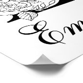 Letter E Bloemige Moderne Zwarte Monogram Kinderka Poster (Hoek)
