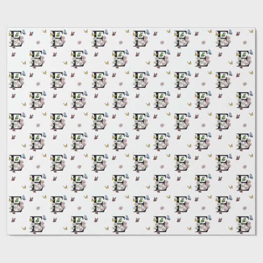 Letter E Bloemige Waterverf Vlinder Monogram    Cadeaupapier (Vlak)