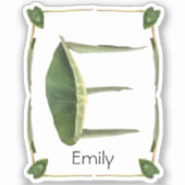 Letter E Botanisch groen blad - Monogram E Sticker (Voorkant)