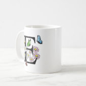 Letter E Botanische Waterverf Butterfly Monogram Koffiemok (Voorkant links)
