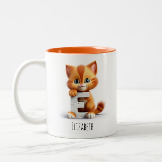 Letter E Cat alfabet monogram koffie Mok (Links)