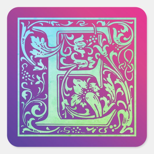 Letter E Colorful  Eerste Letter-gradiënt Vierkante Sticker (Voorkant)