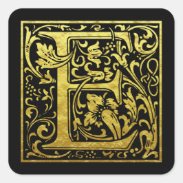 Letter E Eerste letter Faux Gold Zwart Vierkante Sticker