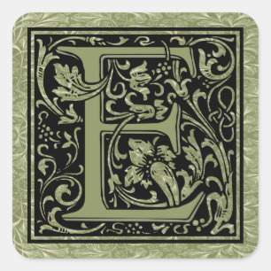 Letter E Eerste Letter Monogram Vierkante Sticker