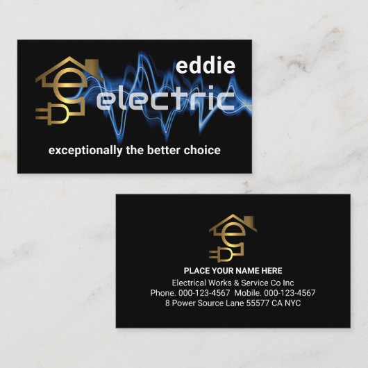 Letter-e Electric Powers Your Name Visitekaartje (Voorkant / Achterkant)