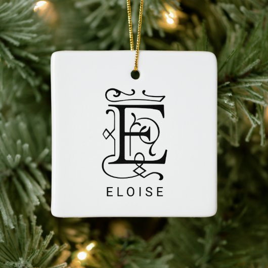Letter E Elegant Monogram Kerst Ornament (Boom)