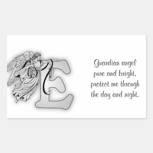 Letter E engel monogram alfabet initiaal zwart en Rechthoekige Sticker (Voorkant)