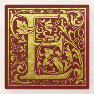 Letter E First Letter Faux Gold Red Glazen Onderzetter