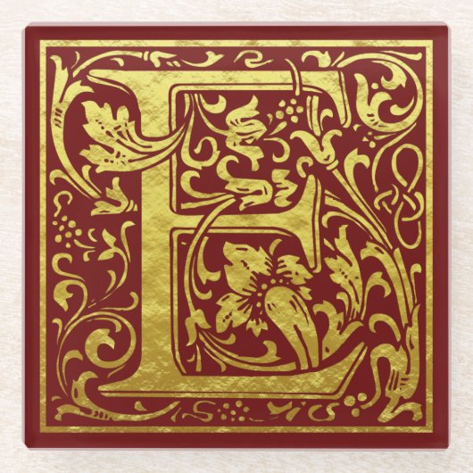 Letter E First Letter Faux Gold Red Glazen Onderzetter (Voorkant)