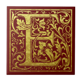 Letter E First Letter Faux Gold Red Tegeltje