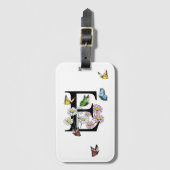 Letter E Floral Butterfly Monogram Initiaal Bagagelabel (Voorkant (verticaal))