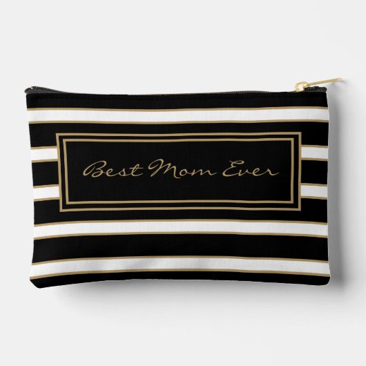 Letter E Floral Monogram Zwart Wit Goud Strepen Etui (Achterkant)