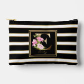 Letter E Floral Monogram Zwart Wit Goud Strepen Etui (Voorkant)