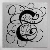 Letter E, Gothic Monogram Black Poster (Voorkant)