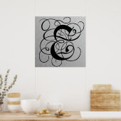 Letter E, Gothic Monogram Black Poster (Keuken)