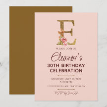 Letter E Gouden Monogram Roze Rozen