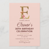 Letter E Gouden Monogram Roze Rozen Kaart (Voorkant)