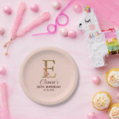 Letter E Gouden Monogram Roze Rozen Papieren Bordje (Feest)