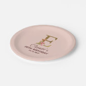 Letter E Gouden Monogram Roze Rozen Papieren Bordje (Gekanteld)