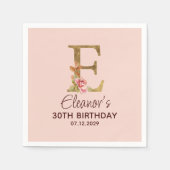 Letter E Gouden Monogram Roze Rozen Servet (Voorkant)