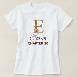 Letter E Gouden Monogram Roze Rozen Verjaardag T-shirt
