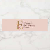 Letter E Gouden Monogram Roze Rozen Waterfles Etiket (Enkel label)