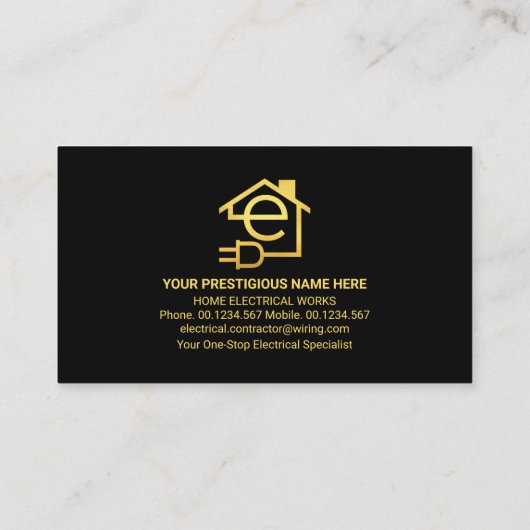 Letter-e Home Elektrische Lightning Lijst Visitekaartje (Achterkant)