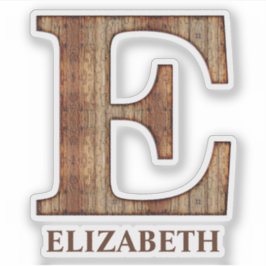 Letter E-houtextuur met aangepaste naam Sticker