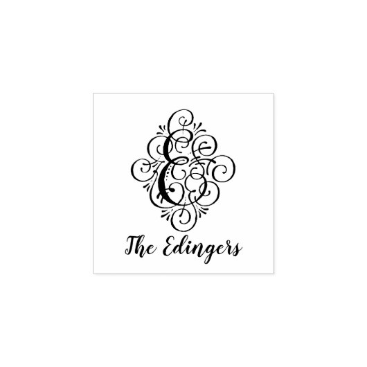 Letter E Initiaal Elegant Flourish Monogram Name Rubberstempel (Afrduk)