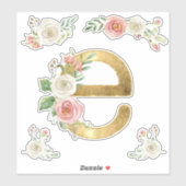 Letter E Initiaal Goud Blush Roos Bloemen Waterver Sticker (Vel)
