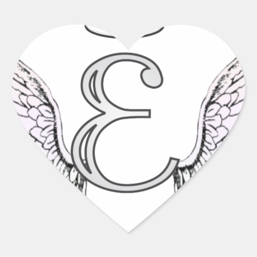 Letter E Initiaal Monogram met Angel Wings & Halo Hart Sticker (Voorkant)