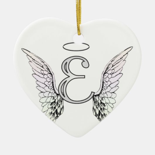 Letter E Initiaal Monogram met Angel Wings & Halo Keramisch Ornament (Voorkant)
