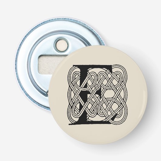 Letter E Keltische knoop Monogram Button Flesopener (Voorkant)