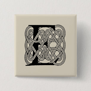 Letter E Keltische knoop  Monogram Vierkante Button 5,1 Cm