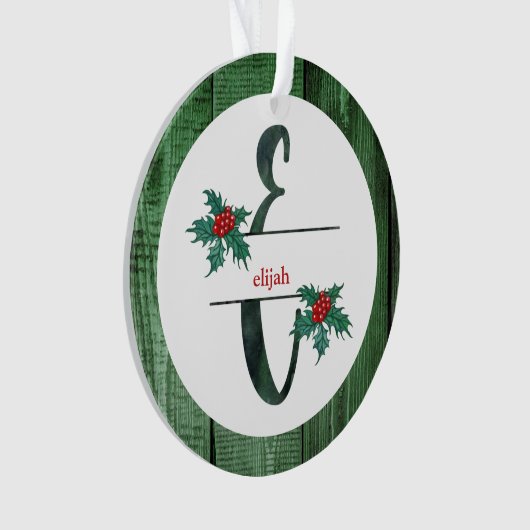 *~* Letter E-kerstfoto Rustic Wood AP44 Ornament (voorkant)