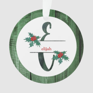 *~* Letter E-kerstfoto Rustic Wood AP44 Ornament