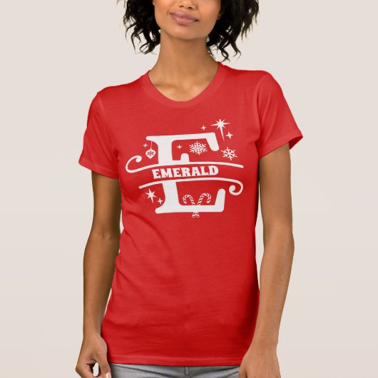 Letter E-kerstmonogram Initiaal Naam Rood T-shirt (Voorkant)