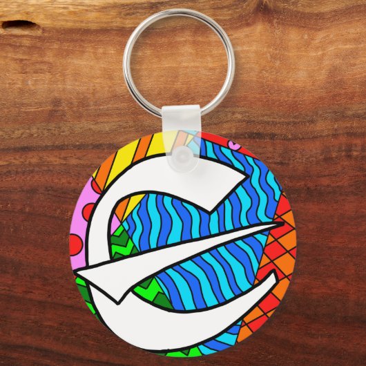 Letter E Kleurrijke Doodles Sleutelhanger (Achterkant)