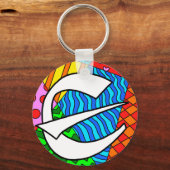 Letter E Kleurrijke Doodles Sleutelhanger (Voorkant)