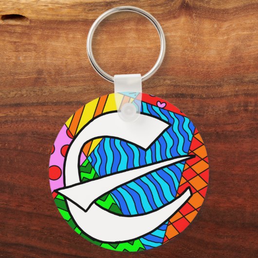 Letter E Kleurrijke Doodles Sleutelhanger (Voorkant)