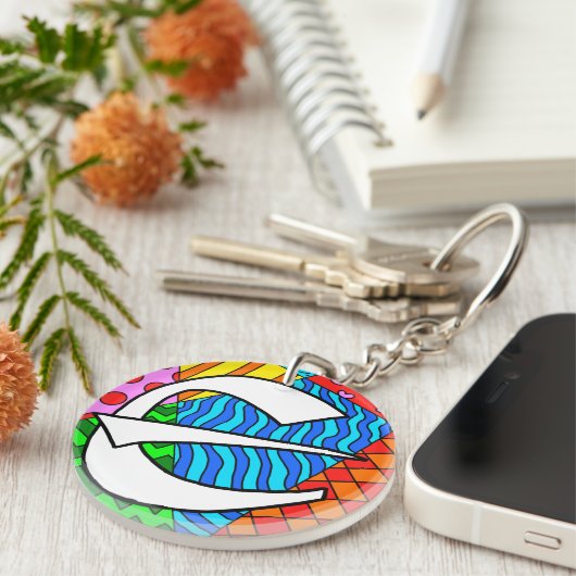 Letter E Kleurrijke Doodles Sleutelhanger (Voorkant Rechts)