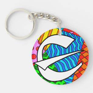 Letter E Kleurrijke Doodles Sleutelhanger