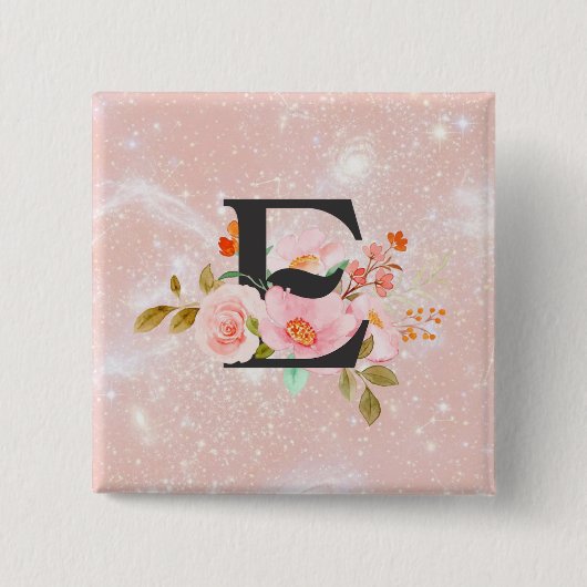 Letter E Knop Vierkante Button 5,1 Cm (Voorkant)