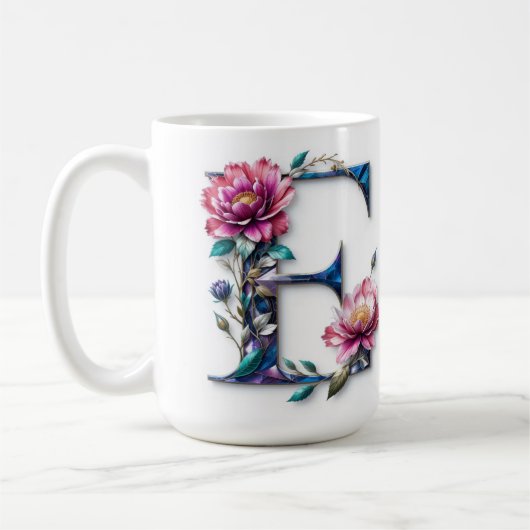 Letter E Koffie Mok – Bloemontwerp voor Gifting (Links)