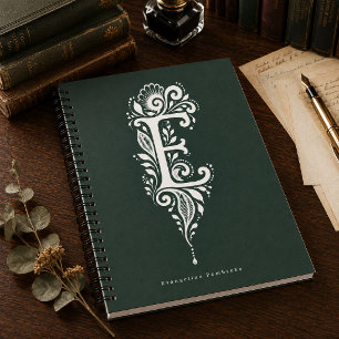 Letter E Linocut Botanische Monogram Notitieboek
