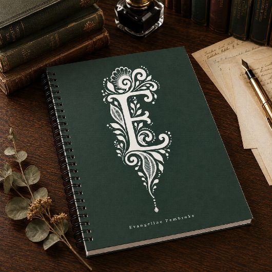 Letter E Linocut Botanische Monogram Notitieboek
