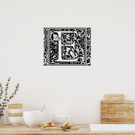 Letter E Medieval Monogram Initiaal Poster (Keuken)