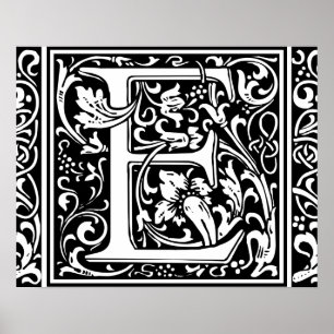 Letter E Medieval Monogram Initiaal Poster