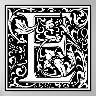 Letter E Medieval Monogram Initiaal Poster